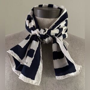 Vintage Vera Neumann Silk Scarf | Classic Navy and White Long Narrow Sash Scarf
